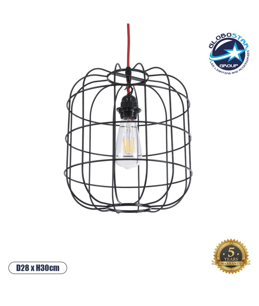 GLOBOSTAR® PARROT 01099 Μοντέρνο Κρεμαστό Φωτιστικό Οροφής με Ντουί 1 x E27 AC 220-240V IP20 - Μαύρο - Μ28 x Π28 x Υ30cm